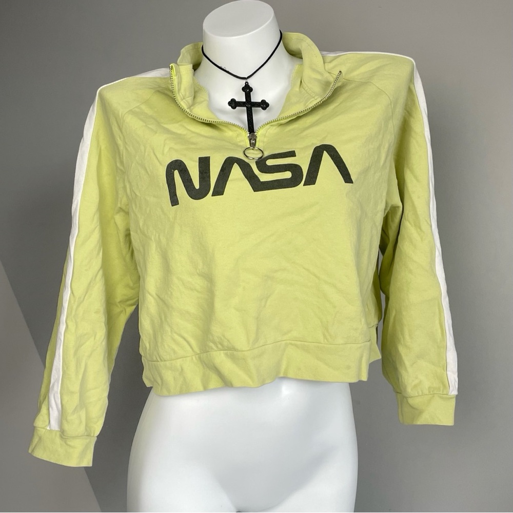 Lime Green Nasa Zip Up Cropped Top
